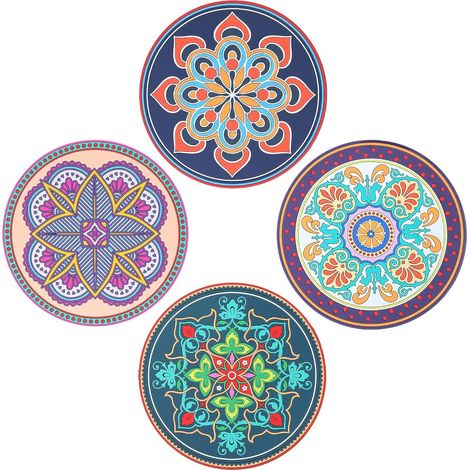 Set de 4 tapis en silicone résistant à la chaleur pour casseroles et poêles, motif floral ethnique vintage
