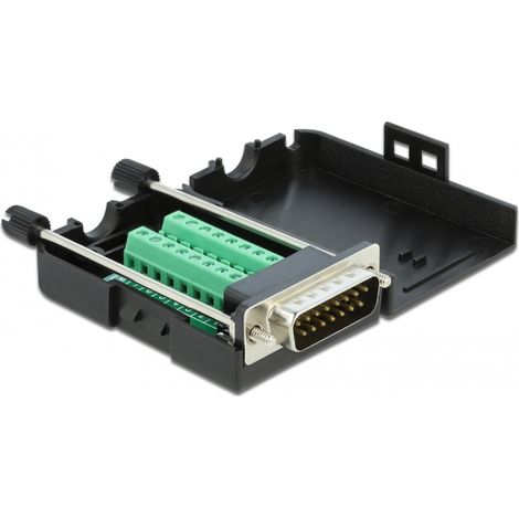 Delock Adaptador Sub-D15 macho a bloque de terminales con carcasa