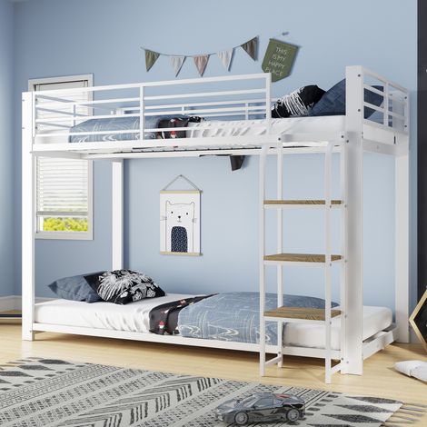 Etagenbett 90/200 cm in Weiß und Walnuss mit integrierter Leiter und hohem Rausfallschutz (1/5)