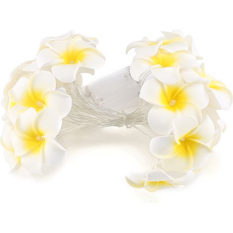 Cordon lumineux LED fleur de Plumeria blanc chaud, modèle à pile 2 mètres, 10 lumières, éclairage continu, éclairage d'ambiance décoratif pour fêtes et Halloween, piles non incluses (1/5)