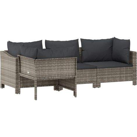 Muebles de jardín muebles de exterior juego de muebles de 4 piezas con cojines grises resina tejida 020016154