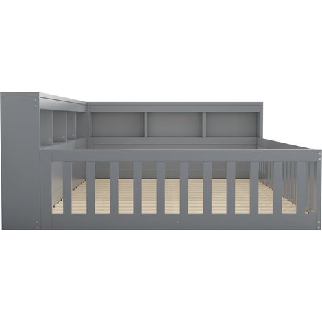 Letto banquette 140 x 190 cm grigio con contenitore, prese e porte USB, rete a doghe, HOMVRA (1/5)