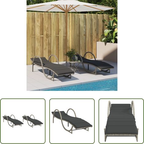 Sonnenliege -  Sonnenliegen 2 Stk. mit Auflagen Hellgrau Poly Rattan