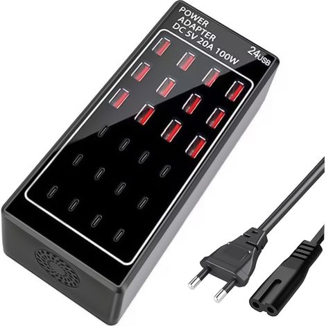 Chargeur Multiple USB, Charger USB C, Bloc d'alimentation USB C, 24 Ports 100W (20A), Station de Charge Rapide pour Plusieurs appareils, Chargeur Mural USB pour S24/15 (1/5)