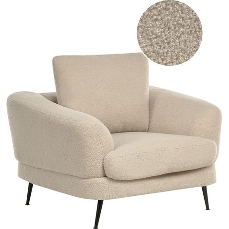 Sillón tapizado de bouclé con reposabrazos patas de hierro sala de estar beige claro Kjaer (1/5)