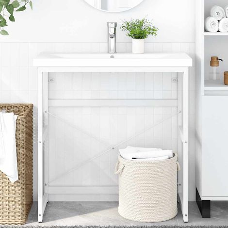 Cadre de lavabo de salle de bain Bâti support pour lavabo Blanc 79x38x83 cm Fer 35967 (1/5)