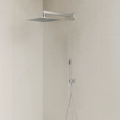 Kit set incasso doccia braccio,soffione e doccino con flessibile e presa acqua modello square quadro cromato soffione-braccio-flessibile-doccino-presa acqua - 1/2" AMBRA WATER