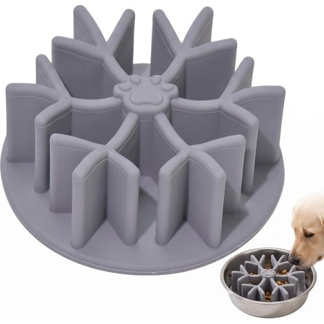 Gamelle Anti Glouton Chien et Chat, Mangeoire Lente avec Tapis de Gamelle Anti-Débordement, Bol Anti-Étouffement pour Chien de Taille Moyenne et Chiot, Silicone Flexible, Gris (1/5)