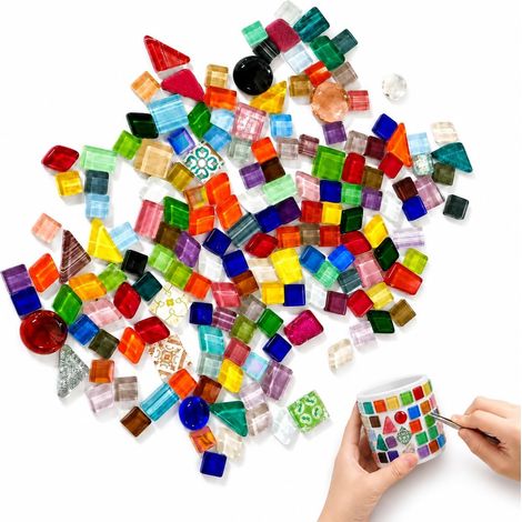 Pierres de Mosaïque Multicolores en Verre Cristal Polygonales Irrégulières, Lot Mixte pour Bricolage, Décoration Maison, Cadres Photo, Pots de Fleurs, Salle de Bain, Aquarium (Environ 200g) (1/5)