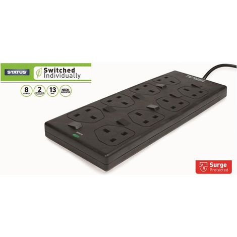 8-Gang Individually Switched Extension Lead 240V 2M Black