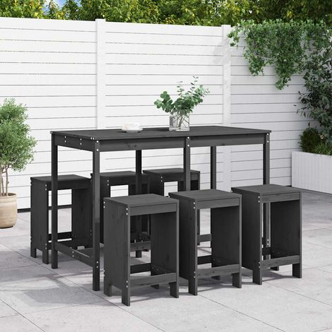 vidaXL Set de mesa y taburetes altos jardín 7 piezas madera pino gris (1/5)