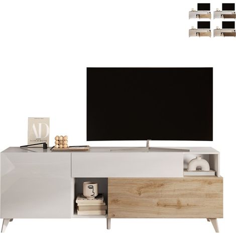 Mobile porta TV bianco legno moderno cassetto 2 ante 181x42x67cm Edwin - Rovere - Bianco Lucido