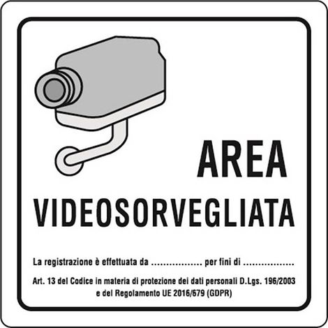 CARTELLO 'AREA VIDEOSORVEGLIATA' cm 20 x 20