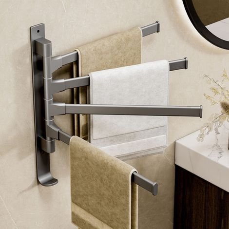 Porte-serviettes rotatif à 4 bras, espace en aluminium épais, porte-serviettes de salle de bain rotatif à 180 degrés pour la maison et l'hôtel (1/5)