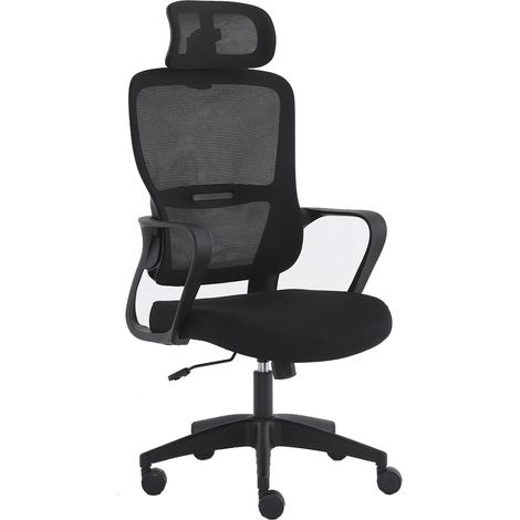 Home Heavenly® Silla de Oficina Ergonómica Xuliana – Apoyacabezas Ajustable, Respaldo en Malla, Altura Regulable, Cojín Alta Den  Color : Negro