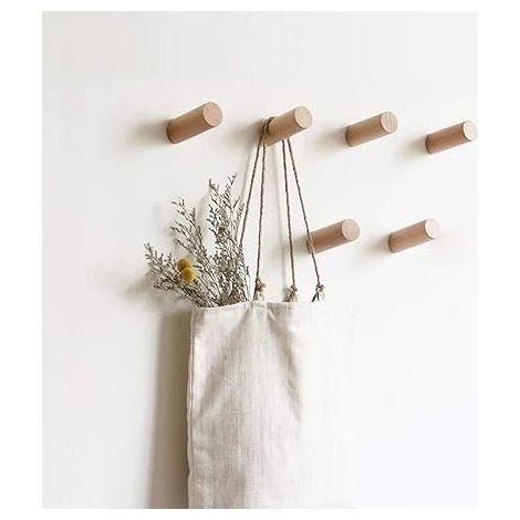 6 pièces Crochets Muraux en Bois Porte-Chapeau, Crochets en Bois Fixés au Mur, Crochets Décoratifs Cintre de Chapeau (Hêtre de 6 cm) (1/5)