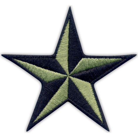 Patchion Sailing Star – schwarz/olivgrün – selbstklebende Rückseite – gestickter Aufnäher/Abzeichen/Emblem