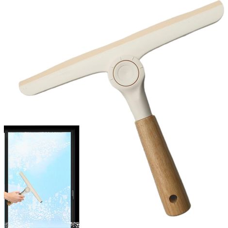 Raclette Douche, Raclette De Douche sans Traces pour Porte en Verre, Manche De Bambou, Conception en Forme des T Rotative, pour Fenêtres, Vitres, Voiture, 24 Cm (1/5)