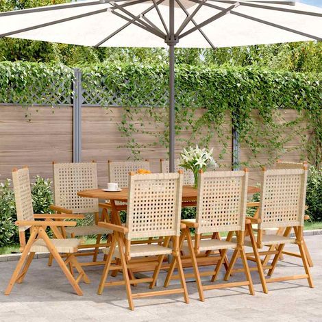 vidaXL Sillas plegables reclinables, 8 unidades, color beige, poliratán y madera maciza. (1/5)