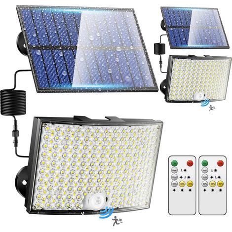 Lot de 2 Lampes Solaires Exterieur avec Détecteur de Mouvement IP65 Étanche 268 LED Projecteur Extérieur pour Jardin Lumière (1/5)