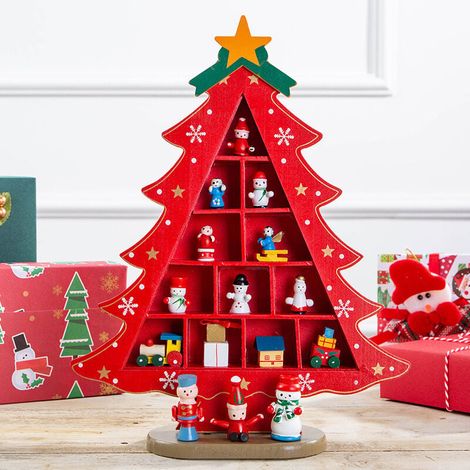Sapin de Noël en bois créatif, idéal comme décoration de table, objet de décoration à faire soi-même, parfait pour les fêtes de Noël et comme cadeau. Rouge. (1/3)