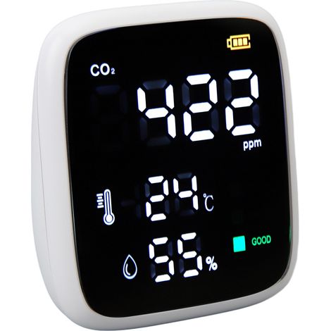 Moniteur de CO2 compact avec écran LCD, détecteur de température et d'humidité, testeur de qualité de l'air avec alarme pour une utilisation familiale en intérieur. (1/5)