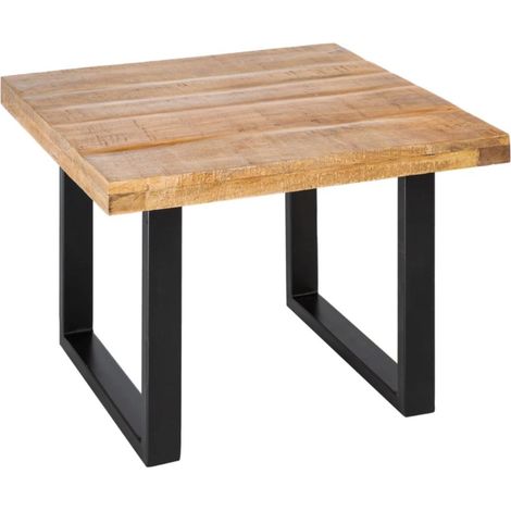Table basse LODEN 60 cm aus massivem Mangoholz und schwarzem Metall – Industriestil