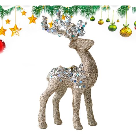 Ornement de Statue de Renne Décoration Noël Flockée Pailletée Décoration de Table Statues Artisanales pour Table de Chevet Bureau Chambre Salon Bibliothèque Amateurs d'Artisanat (1/5)