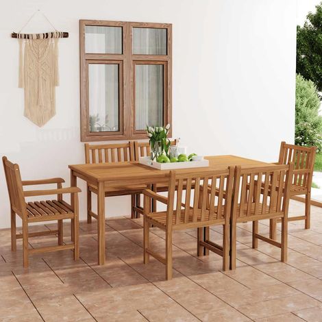 Ensemble repas de jardin 7 pièces en teck massif, table 180 x 90 cm et 6 chaises, 110.91kg - PANGIVO (1/5)