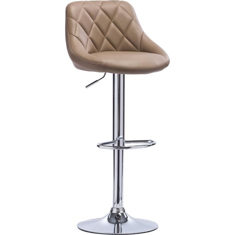 Woltu – Tabouret de bar réglable en similicuir kaki – Siège rembourré – Hauteur 60-82cm – Base en acier chromé – Antidérapant (1/5)