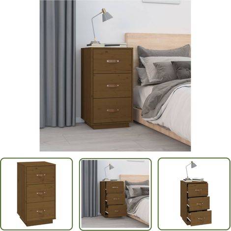 The Living Store Table de chevet Marron miel 40x40x75 cm Bois de pin solide - Tables De Chevet - Meuble De Chambre - Table Nuit - Commode - Bois Massif (1/5)