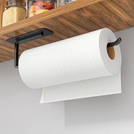 Porte-sopalin mural en aluminium noir – Fixation adhésive ou vissée – Pour cuisine et salle de bains – Support robuste et élégant (1/4)