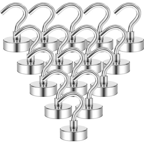 Lot de 15 crochets magnétiques en néodyme, plus de 10 kg, très résistants, crochets magnétiques pour croisière, réfrigérateur, camionnette, outil, cuisine, plafond, bureau (1/5)