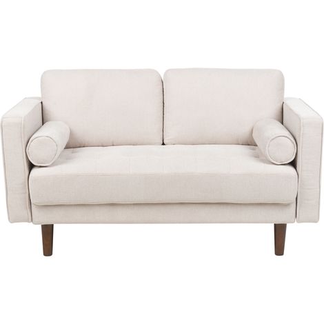 Sofá retro 2 plazas tapizado tela poliéster respaldo acolchado sala de estar beige Nurmo (1/5)