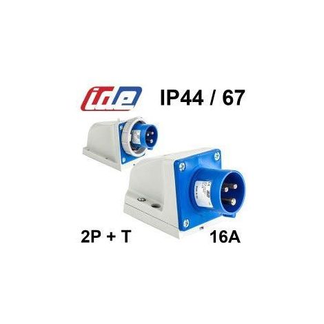 Socle mâle CEE 16A 2P+T 220V – Étanche IP44 pour environnements humides – Raccordement par borne à vis – Prise professionnelle (1/2)