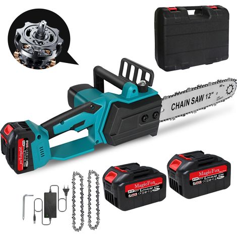 Magicfox – Tronçonneuse à batterie 12 pouces avec 2 batteries 5.0Ah – Moteur Brushless 1200W – Lubrification automatique – Pour bois dur