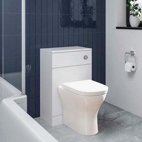BTW Back to Wall Toilet Pan Concealed Cistern Unit 500mm Soft Close Seat White (1/5)
