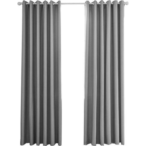 Thermoisolierende Verdunkelungsvorhänge – 140 x 240 cm – Modernes Ösen-Design – Hellgrau (1/5)