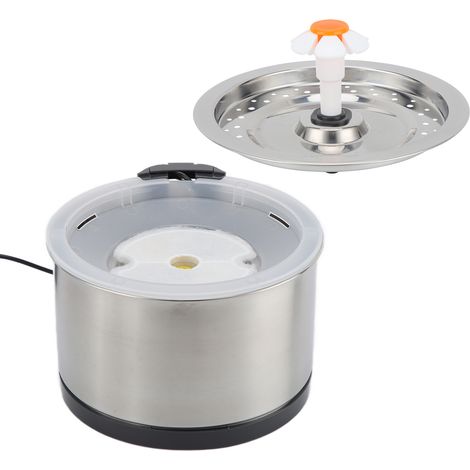 Fontaine à eau ronde en acier inoxydable de 2,5 L avec câble USB de 1,8 m pour chats et chiens. (1/5)