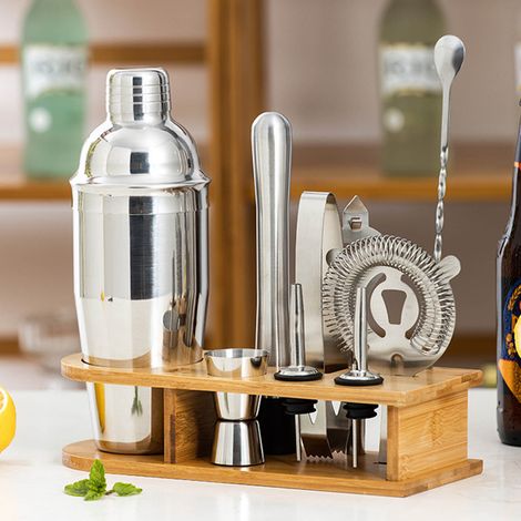 10-teiliges Heimbar-Set aus Edelstahl mit Bambustablett, DIY-Cocktailmixer-Set für Anfänger, 550 ml (1/5)