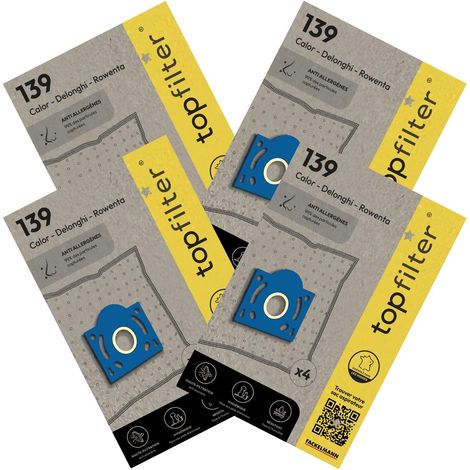 Lot de 4 packs de 4 sacs aspirateur 64967, soit 16 sacs aspirateur, poche aspirateur, accessoire aspirateur, Non tissé polypropylène, Carton, Caoutchouc, 30 x 26 cm (1/5)