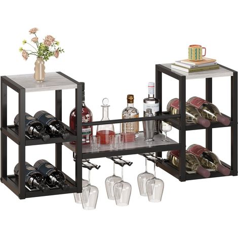 Casier à vin mural métal et bois – 8 bouteilles + verres