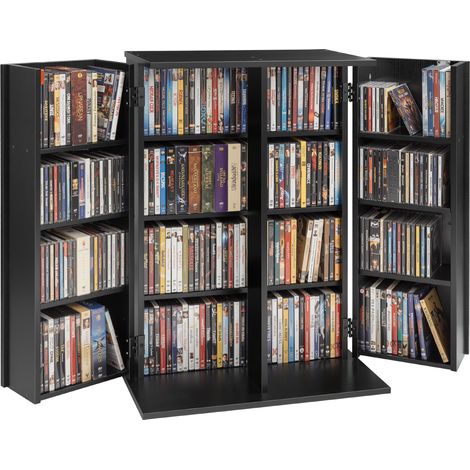 VEVOR Armadietto Porta CD DVD Libri Portaoggetti 4 Ripiani, Mobiletto per CD DVD Giochi con Ante Ripiani Regolabili da Ufficio Studio Soggiorno, Mobiletto Portaoggetti 610x368x846 mm, Nero