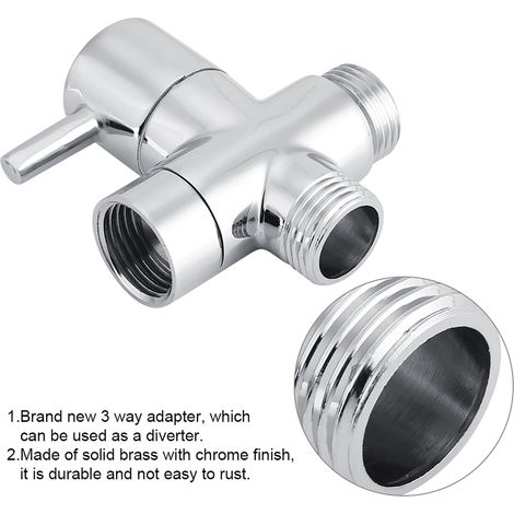 Robinet d'arrêt/dérivation en T à 3 voies pour douche, WC, bidet, adaptateur d'eau, couleur chromée (1/5)