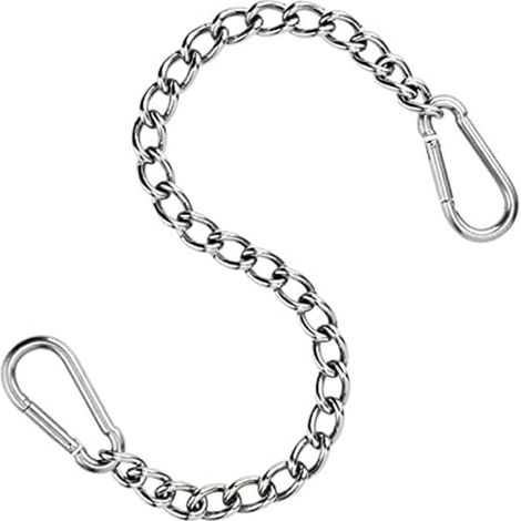 Chaîne pour chaise suspendue Ulisem en acier inoxydable 304 - 66 cm - avec deux mousquetons - Jusqu\'à 250 kg - Pour sacs de sable - Rallonge pour chaise suspendue et hamac (acier inoxydable 304) (1/4)