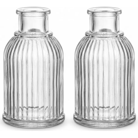 2 Piéces Flacon Diffuseur en Verre Transparent, Bouteilles Diffuseur en Verre Vides à Rayures, Diffuseur Parfum Maison pour Salon, Chambre, Salle de Bain, Bureau, Spa (1/5)