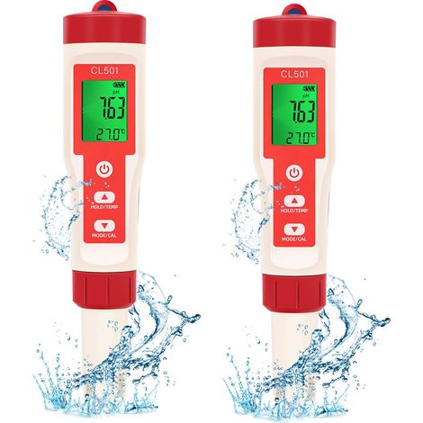 Testeur de chlore numérique pour piscine pH mètre 4 en 1 plage mesure 0 14 adapté à l'eau potable domestique piscines et aux pièces (1/5)