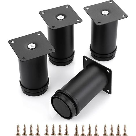 Lot de 4 pieds de rechange ronds réglables de 10 cm pour meubles, pieds d'angle robustes et extensibles pour table, canapé, chaise (1/5)