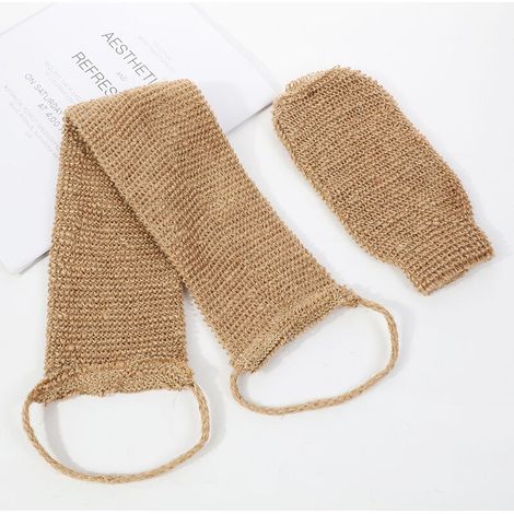 LAN Gants de Crin Naturel avec Sangle Lave Dos en Chanvre,Gant Exfoliant Gommage Corps,Eponge Exfoliante Corps,Accessoires pour le Bain,Gratte dos,Hammam Nettoie et Dos Corps Bain Douche Hommes Femmes