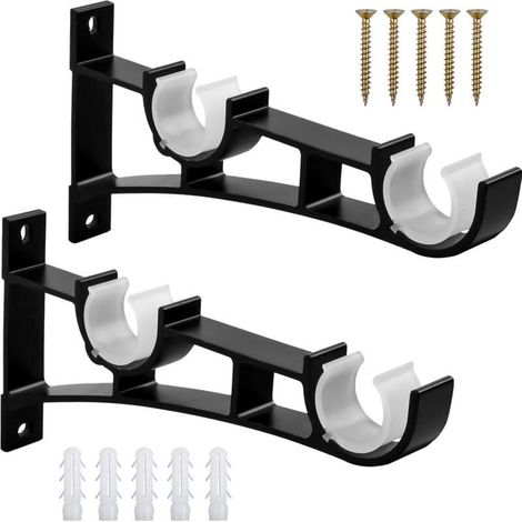 Support de Tringle à Rideaux Double Draperie Tringle Supports Noir Supports de Tringle à Rideaux en Robuste en Alliage D'aluminium avec Vis Supports pour Barre Rideau Fixations pour Tringle à Rideaux (1/4)